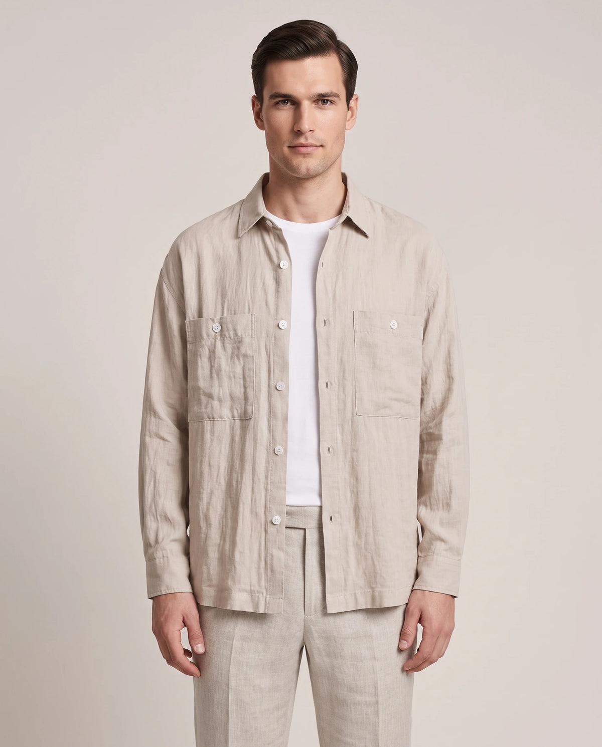 Men's Lyocell-Blend Overshirt - Portofino - Model Front