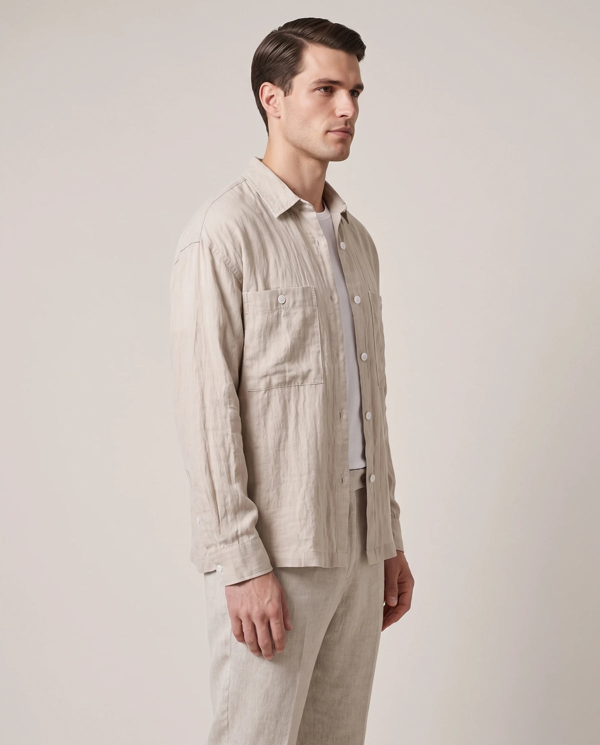 Men's Lyocell-Blend Overshirt - Portofino - Model Side