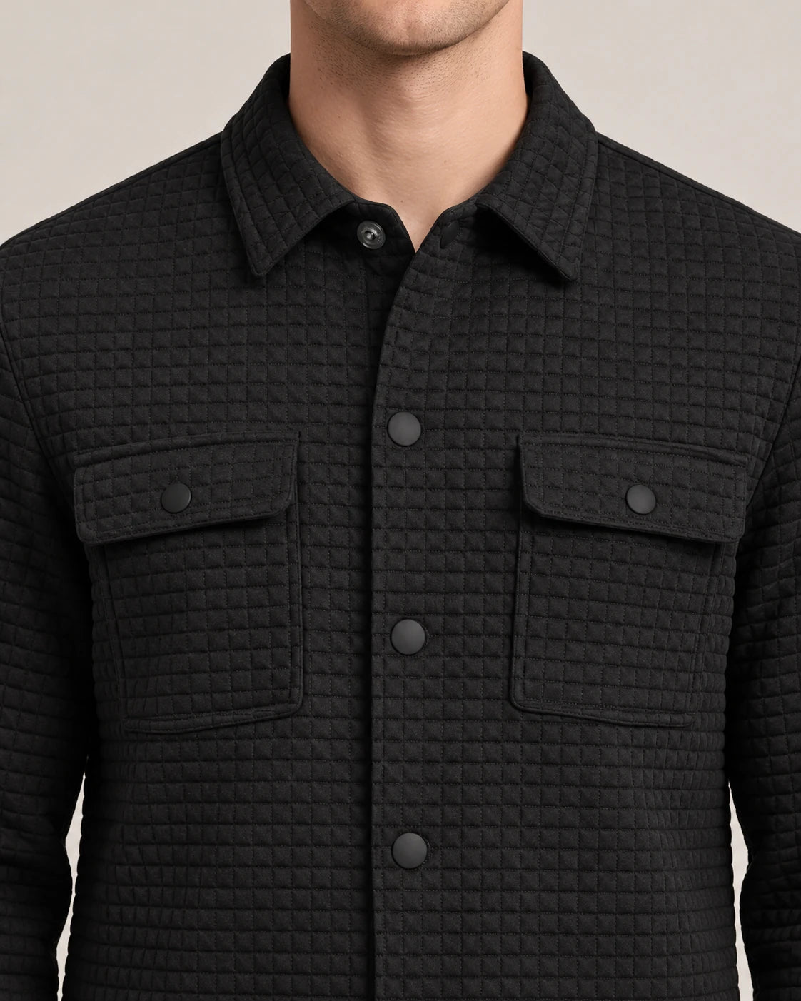 Men's Waffle-Knit Shirt Jacket - Darren - Snapped Front and Chest Pockets