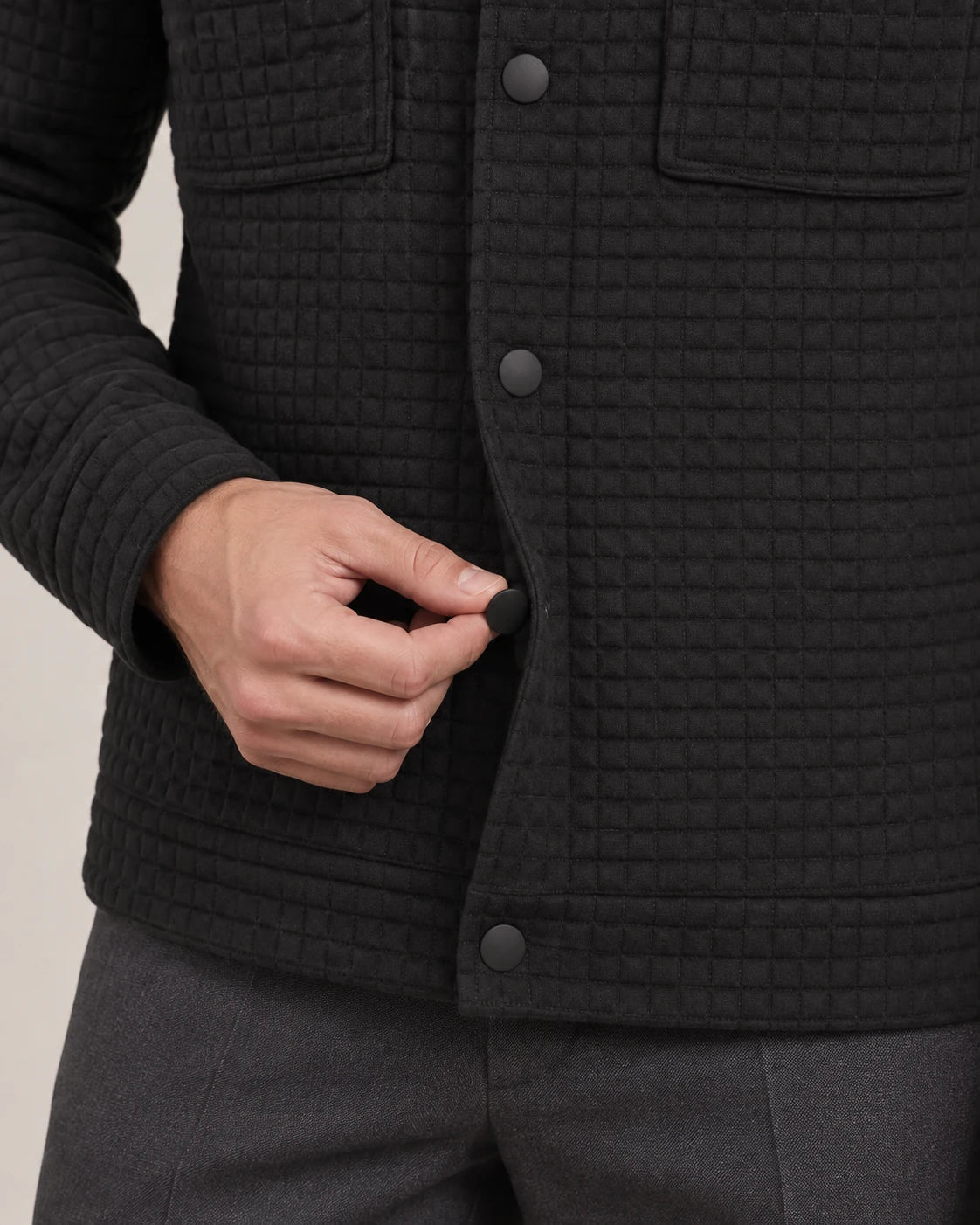 Men's Waffle-Knit Shirt Jacket - Darren - Snap-Button Placket
