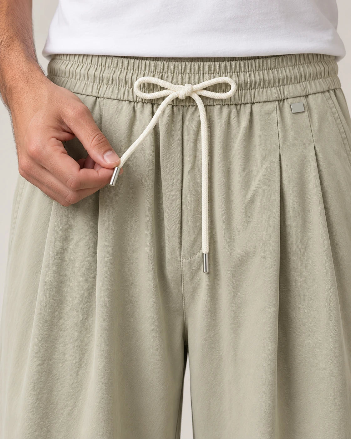 Men's Wide-Leg Pleated Lyocell Trousers - Marlow - Drawstring Elastic Waistband
