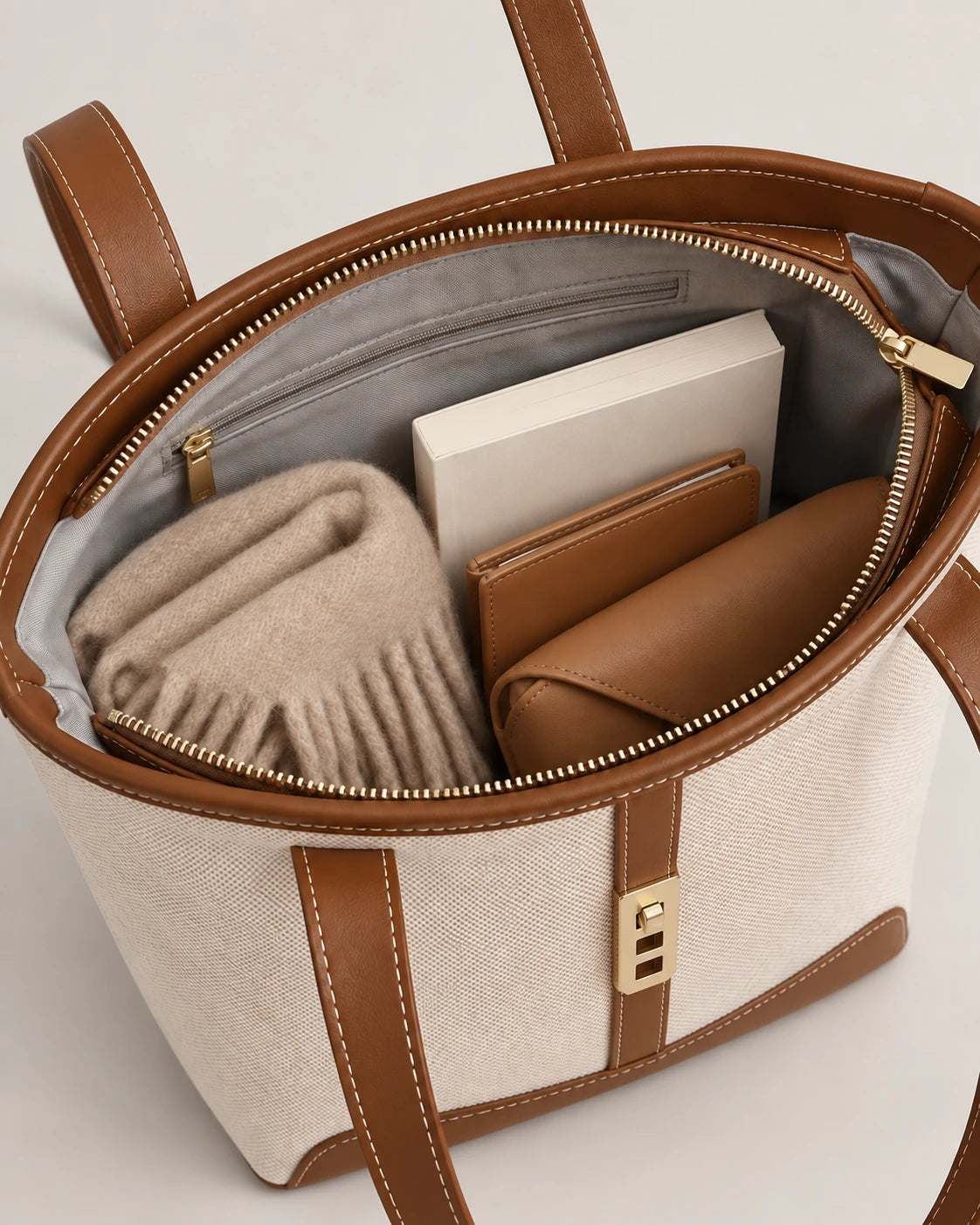 Women's Zip-Top Canvas Tote Bag - St Tropez - Zip Top and Interior