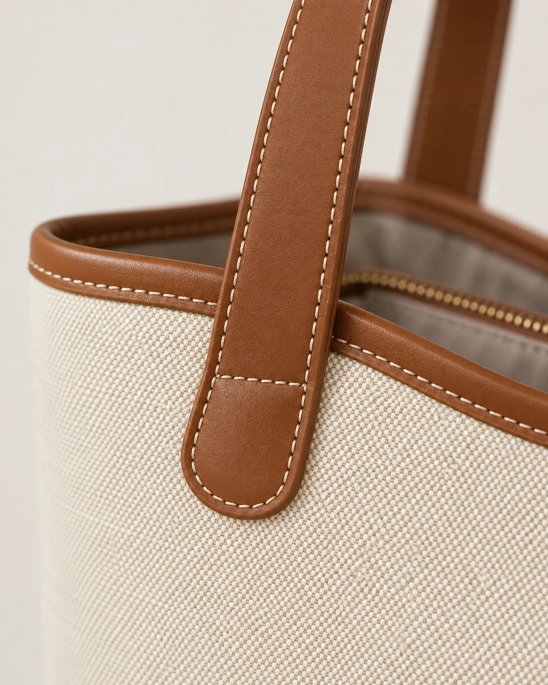 Women's Zip-Top Canvas Tote Bag - St Tropez - Stitched Handle Attachment