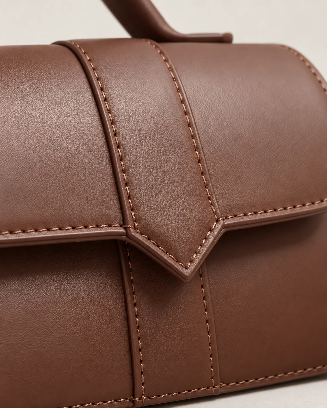 Women's Small Top-Handle Flap Bag - Paris - V-Point Flap and Topstitched Edge