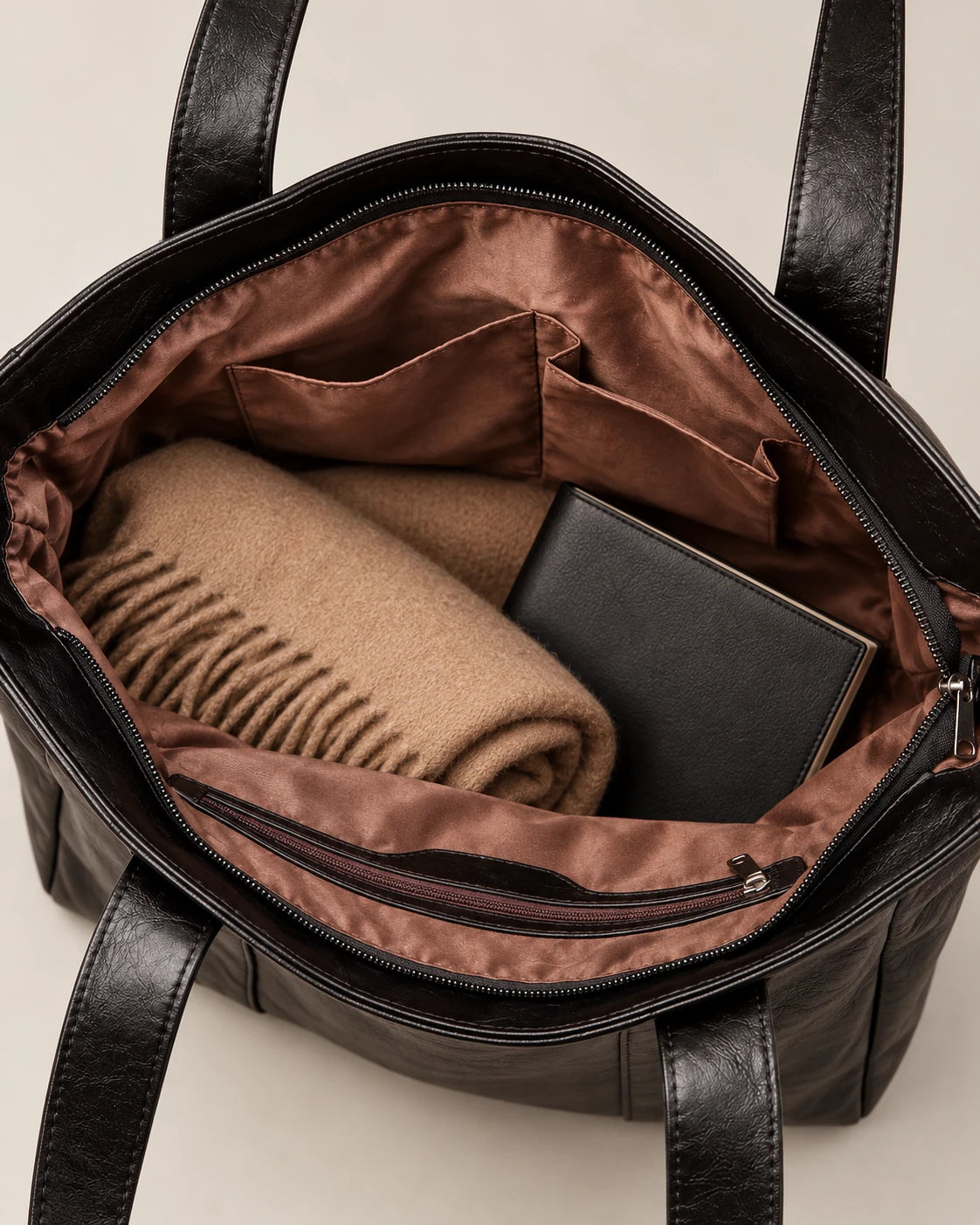 Women's Large Zip-Top Tote Bag - Margaux - Copper Satin Lining and Pockets