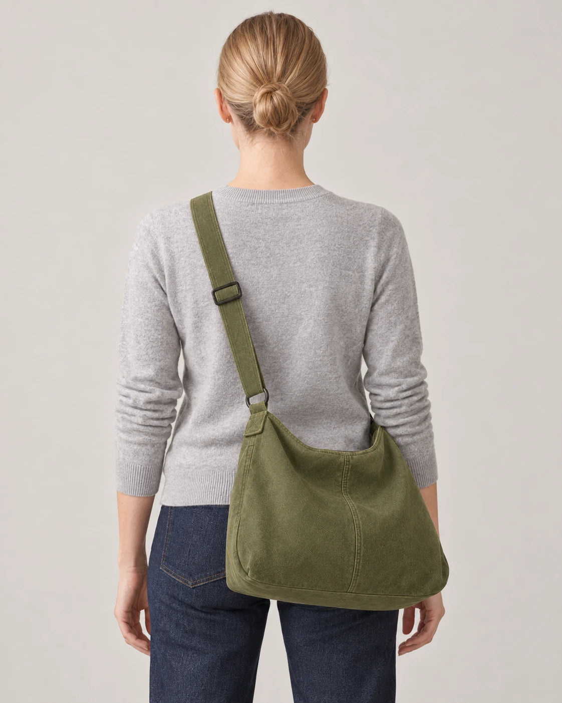Women's Washed Canvas Hobo Bag - Colette - Model Back