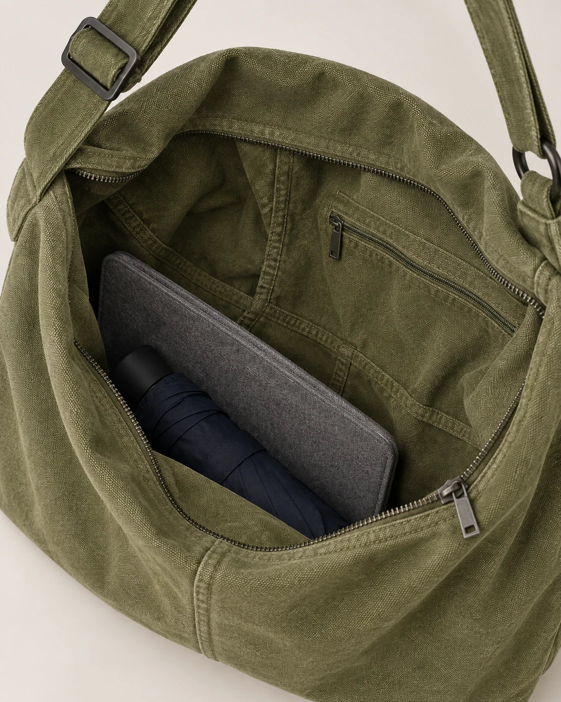 Women's Washed Canvas Hobo Bag - Colette - Unlined Interior with Zip Pocket